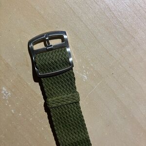 Braided Olive Green Men's Nylon Watch Strap with Silver Buckle